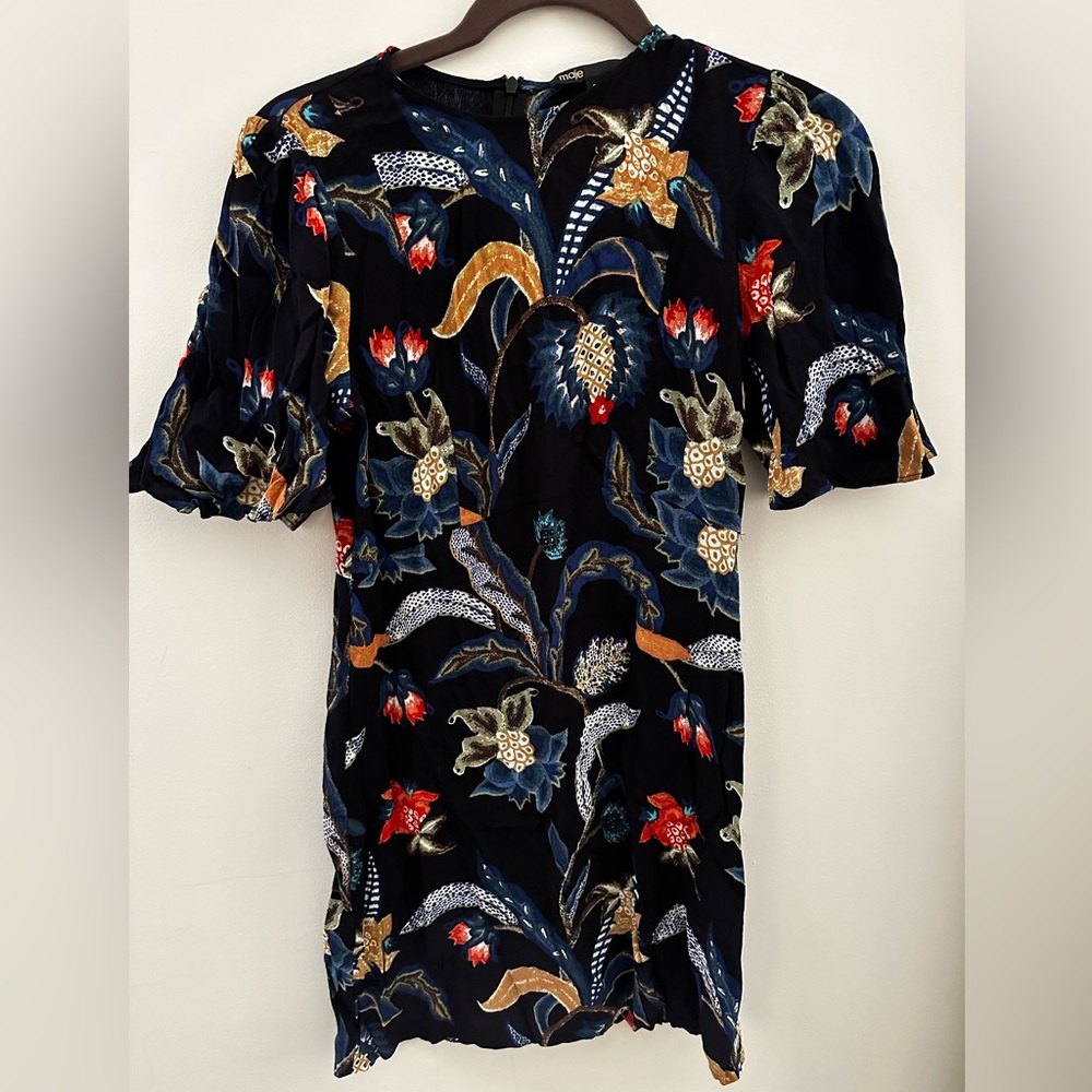 MAJE Rimbaud Baroque Print Dress Navy Blue 2